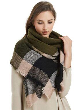 Plaid Scarf Women Winter Fall Tartan Blanket Wrap Warm Chunky Large Tassel Shawl